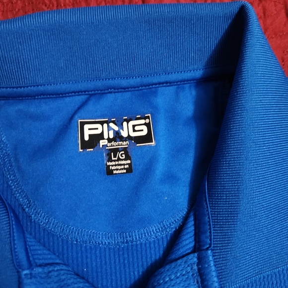 Ping Men's Large Performance Short Sleeve 100% Polyester Blue Golf Polo Shirt - Picture 2 of 5